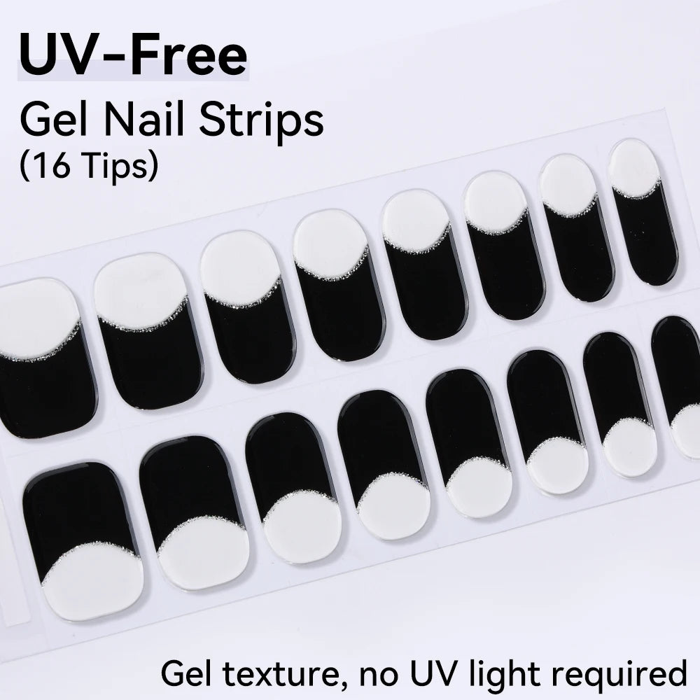 UV FREE Fully Cured Gel Nail Strips 16/22 Tips Self Adhesive Gel Nail Stickers DIY Nail Art Manicure DON'T NEED UV LAMP