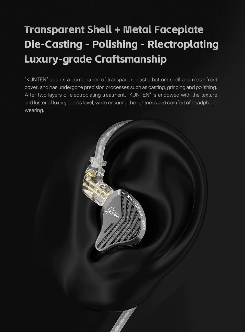 GK KUNTEN Metal Earphone HiFi In-Ear Earbuds 2pin 3.5mm Removable Cable With Microphone Type-c For Music Game KZ