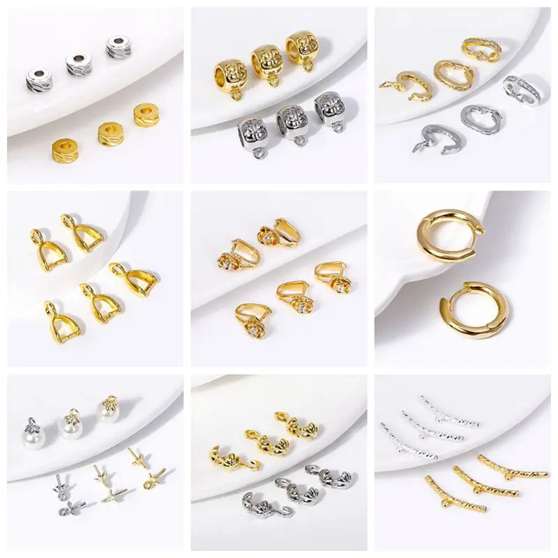 18K Gold Plated Brass With Center U-Bar And Open Ring Cable Chain Ear Thread Ear Wire Earrings DIY Earring Making Supplies
