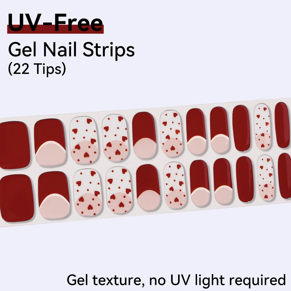 UV FREE Fully Cured Gel Nail Strips 16/22 Tips Self Adhesive Gel Nail Stickers DIY Nail Art Manicure DON'T NEED UV LAMP