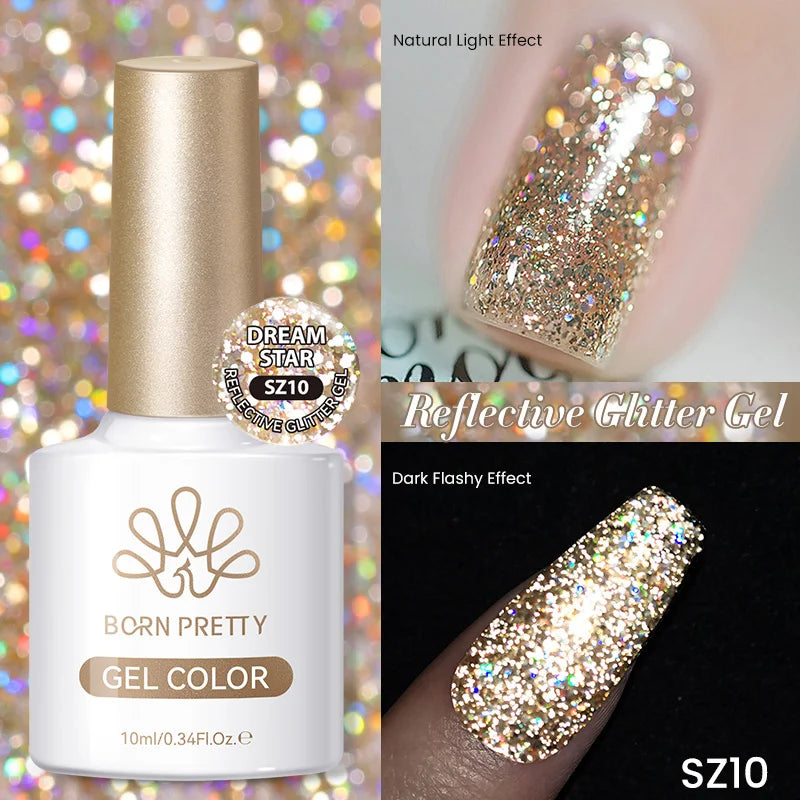 BORN PRETTY 10ml Sliver Reflective Gel Polish Sparking Glitter Semi Permanent Varnish Nail Art Soak Off Gel Varnish Manicure