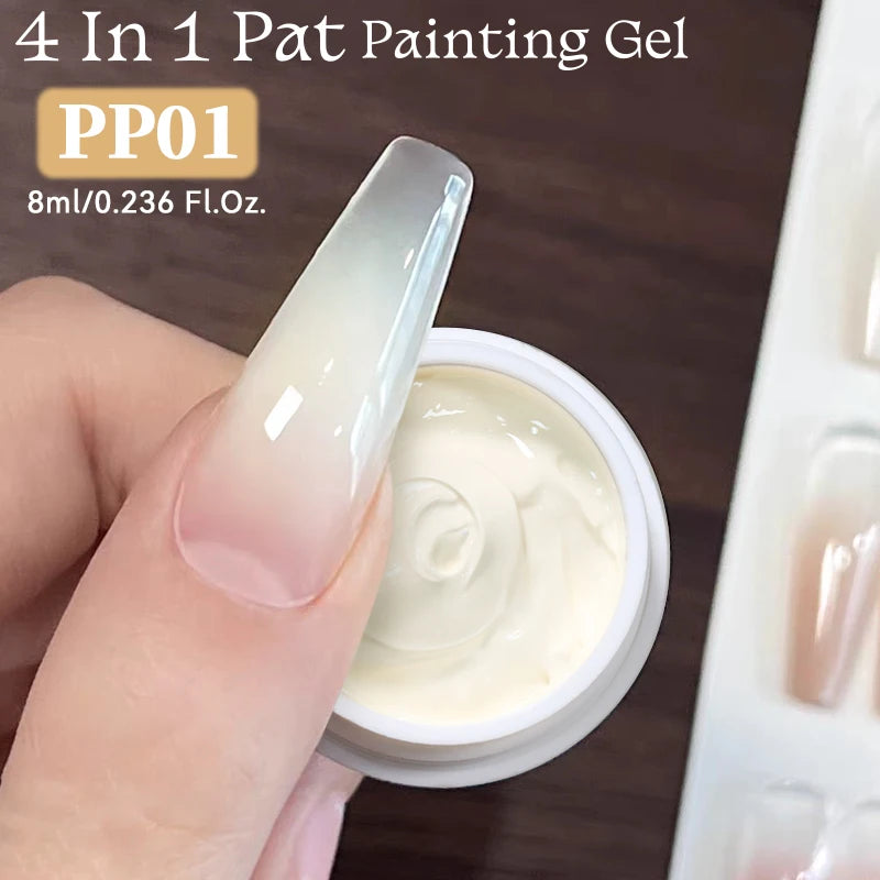 UR SUGAR 1/2Pcs White Pat Painting Gel Nail Polish 4 In 1 Gradient French Cover Edge Lines Nail Stamping Pattern Nail Diy Pattin
