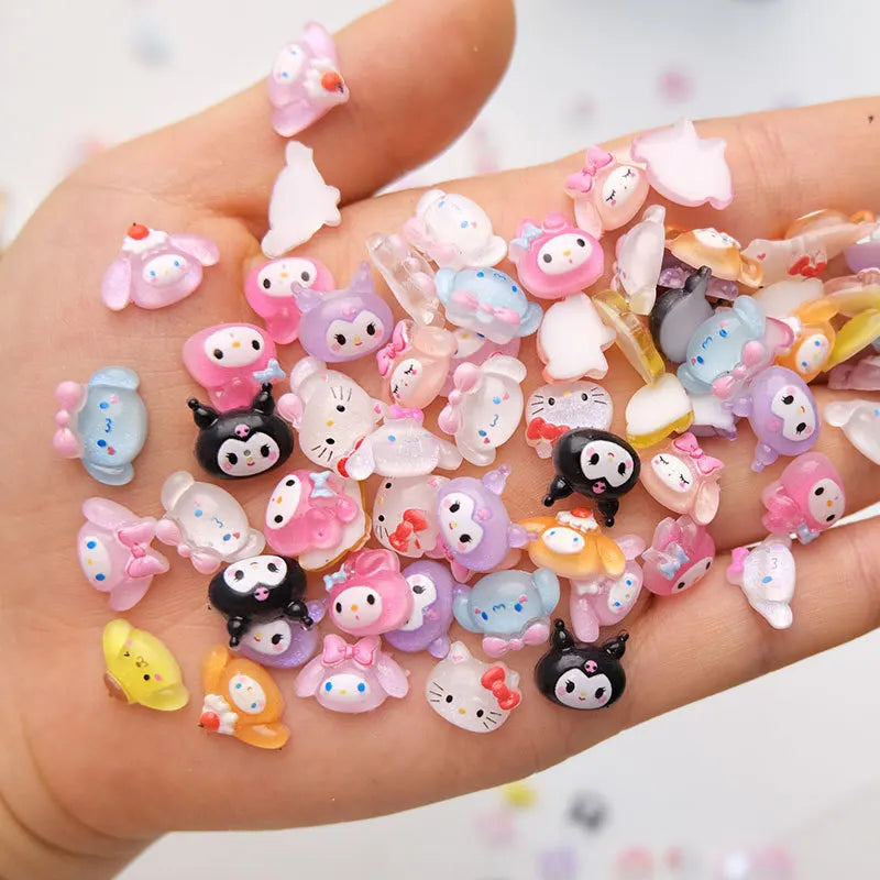 120PCS Boxed Mixed Sanrio Nail Charms Kuromi Cinnamoroll My Melody Resin Nail Decor DIY Manicure Nail Art Accessories