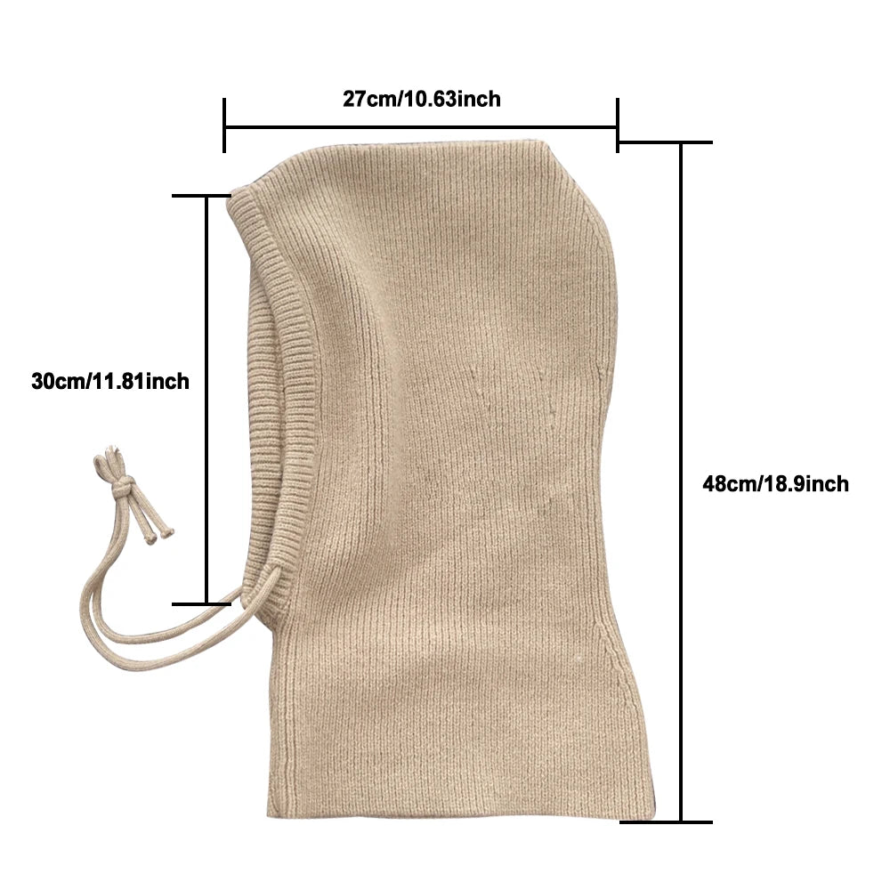 Winter Balaclava Hats For Men&Women Unisex Knitted Hooded Caps Outdoor Warmer Drawstring Hats One-Piece Neck Collar Beanies Cap