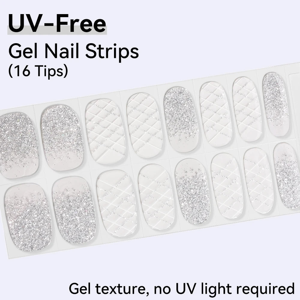 UV FREE Fully Cured Gel Nail Strips 16/22 Tips Self Adhesive Gel Nail Stickers DIY Nail Art Manicure DON'T NEED UV LAMP