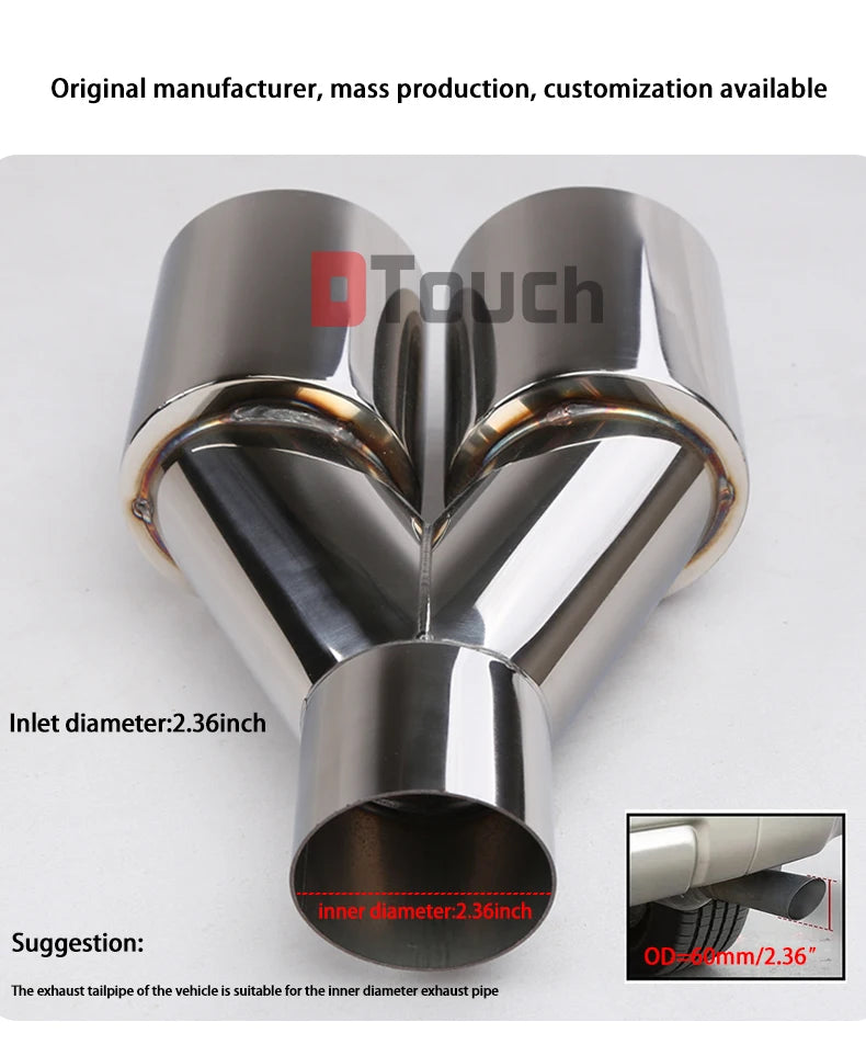 Car Stainless Steel Muffler Tip Y Shape Double Exit Exhaust Pipe Mufflers Universal Fits Exhaust Pipes with a Diameter of 63mm