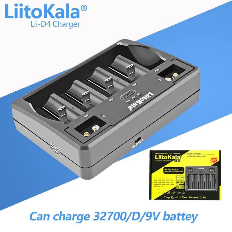 LiitoKala Lii-D4XL Lii-M4 Lii-M4S Lii-402 Lii-202 Lii-S2 3.7V/18650 18350 26650 14500 16340 NiMH Lithium Battery Smart Charger