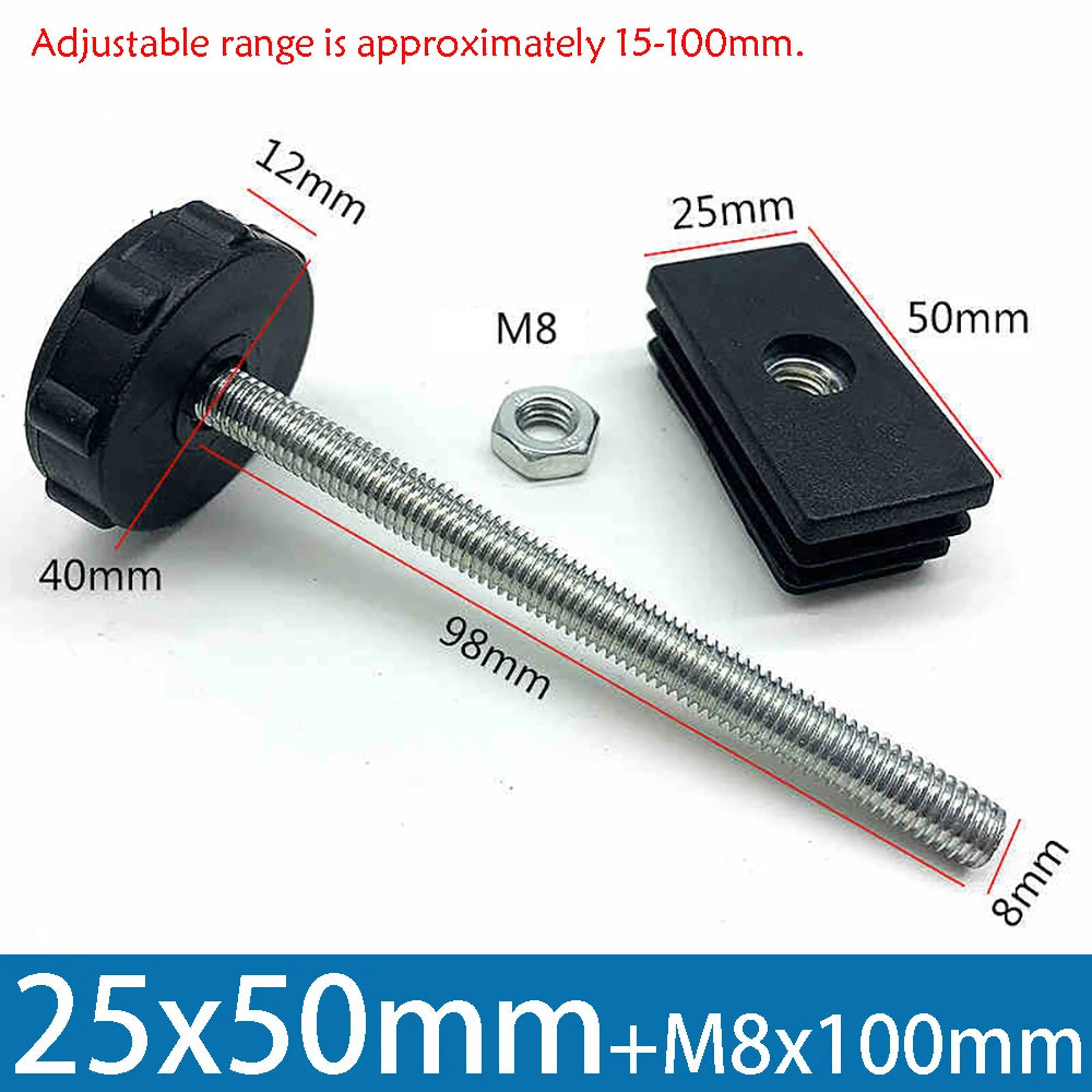 1-10Pcs Table Leg Plug With Nut and Adjustable Feet M8/M0x50/100mm Black Square/Round Furniture Rack Height Adjustable Foot Cup