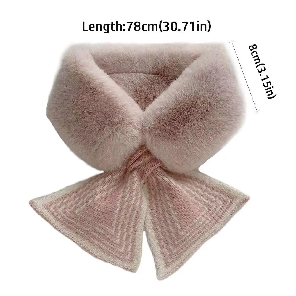 Fashion Accessory Solid Color Winter Neck Warmer Thicken Neck Warmer Cross Collar Scarf Faux Rabbit Fur Scarf for Women Girls