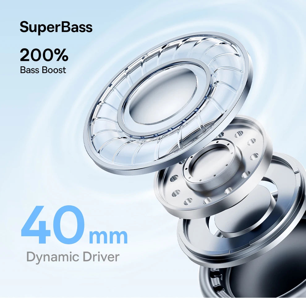 Baseus Wireless Headphones Bluetooth 6.0 HIFI Level Earphone 40mm Driver Foldable Over Ear Headsets 80H Playtime Spatial Audio