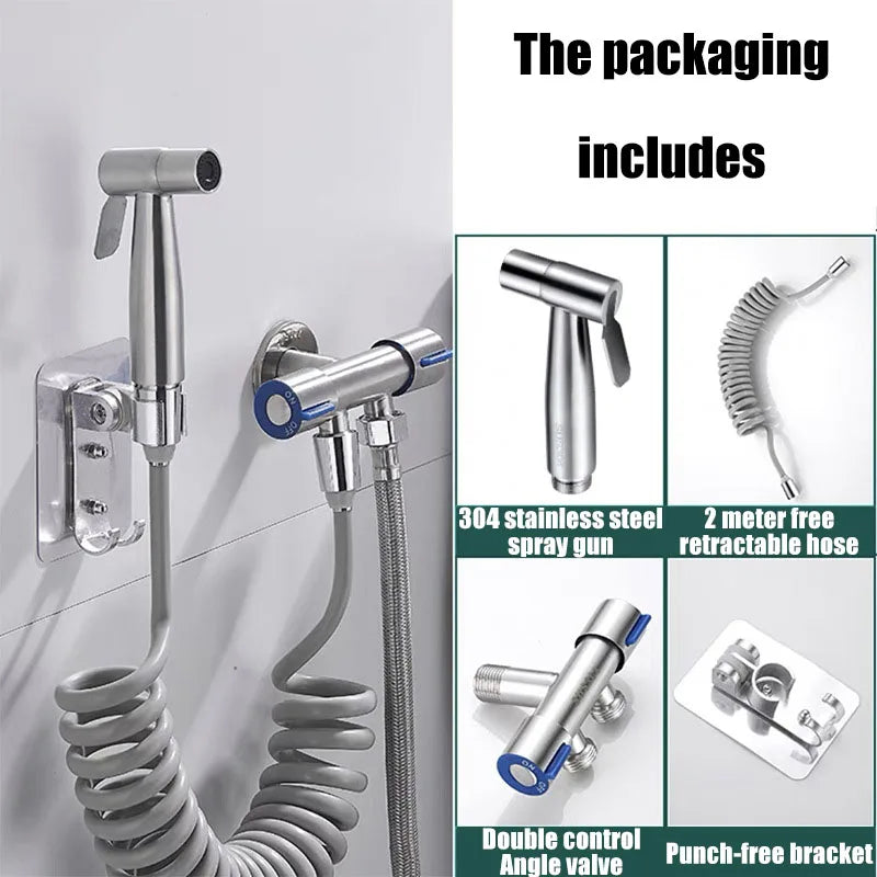 Personal Care Hand Held Spray Portable Bidet Toilet Sprayer Dual Control Angle Valve Stainless Steel Bathroom Accessories Bidets