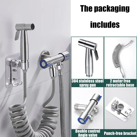 Personal Care Hand Held Spray Portable Bidet Toilet Sprayer Dual Control Angle Valve Stainless Steel Bathroom Accessories Bidets