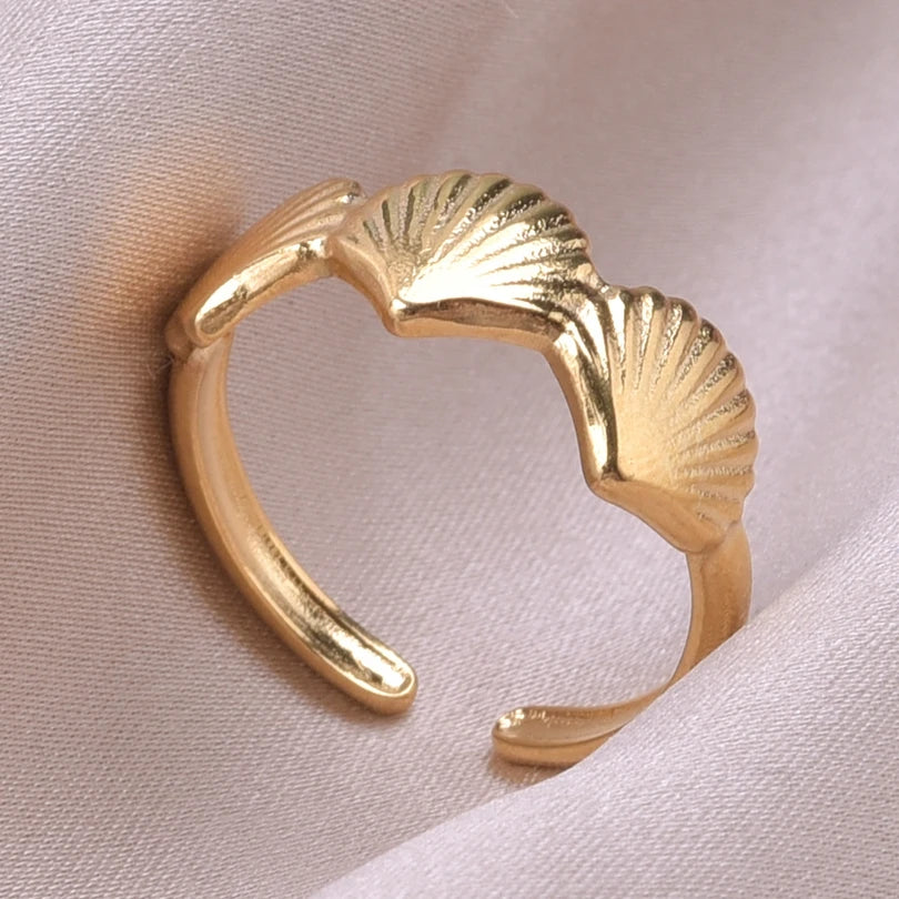6pcs/lot Wholesale Various Chunky Rings Real Gold Plated Love Abstract DIY Shell Star Sun Bat Shaped Rings Women Jewelry Gifts