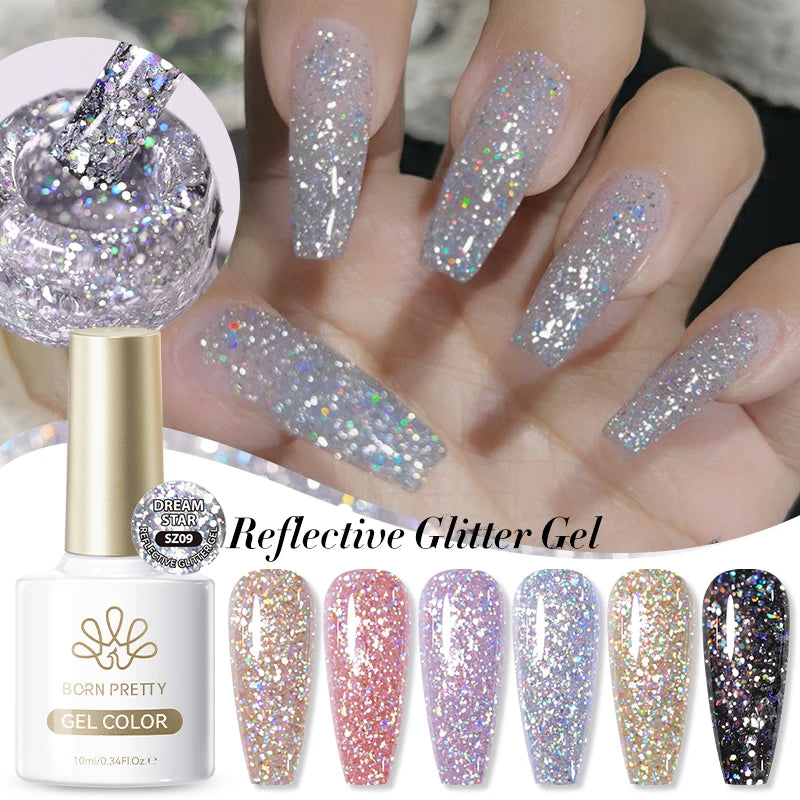 BORN PRETTY 10ml Sliver Reflective Gel Polish Sparking Glitter Semi Permanent Varnish Nail Art Soak Off Gel Varnish Manicure