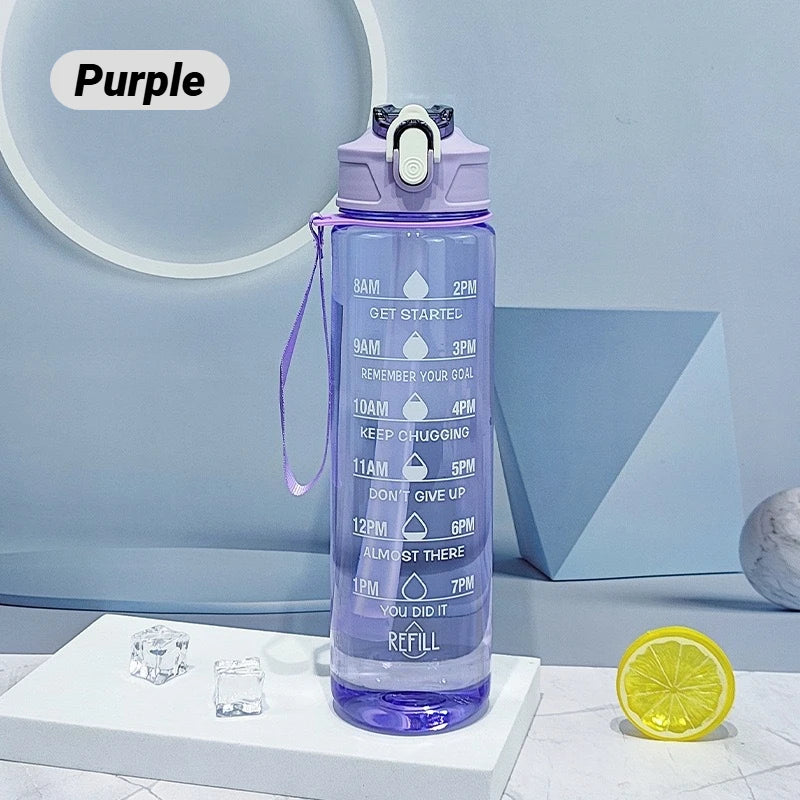 Sports Water Bottle with Time-Tracking Straw Leak Proof Locking Flip Cover for Easy Carry Ideal Outdoor Adventures With Time Mar