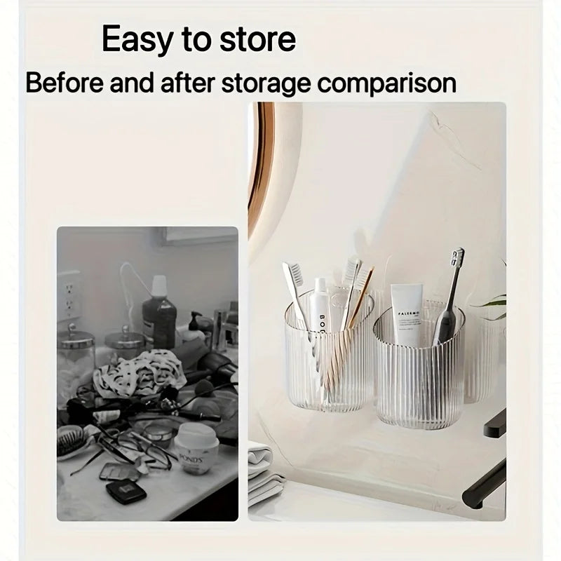 1pc Wall-Mounted Organizer Cup Multi-Functional Bathroom Kitchen Storage Toothbrush Holder Space-Saving Bathroom Accessories