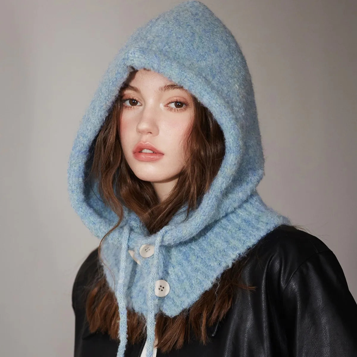 Luxury Winter Knitted Balaclava 1pcs Thicken Hat Neckerchief Winter Accessories Hooded Hat Ear Protection Scarf Cap Cold Weather