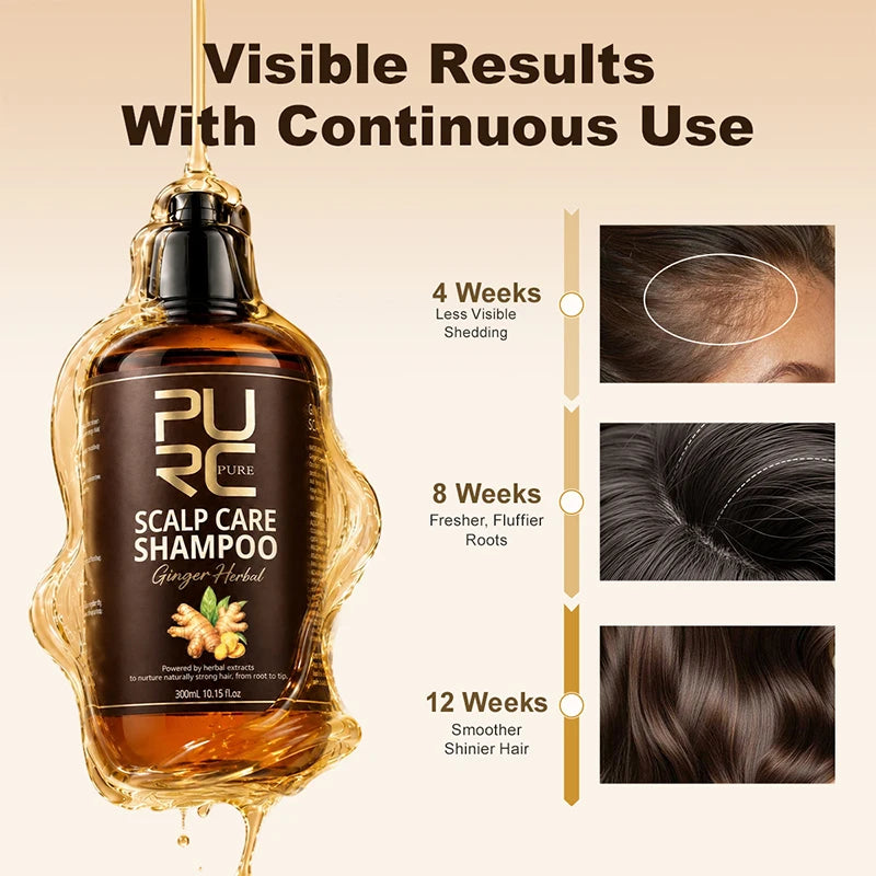 PURC 300ml 5 In 1 Instant Coloring Shampoo Natural Ginger Herbal Shampoo for Men Women Promote Hair Growth and Deeply Nourish