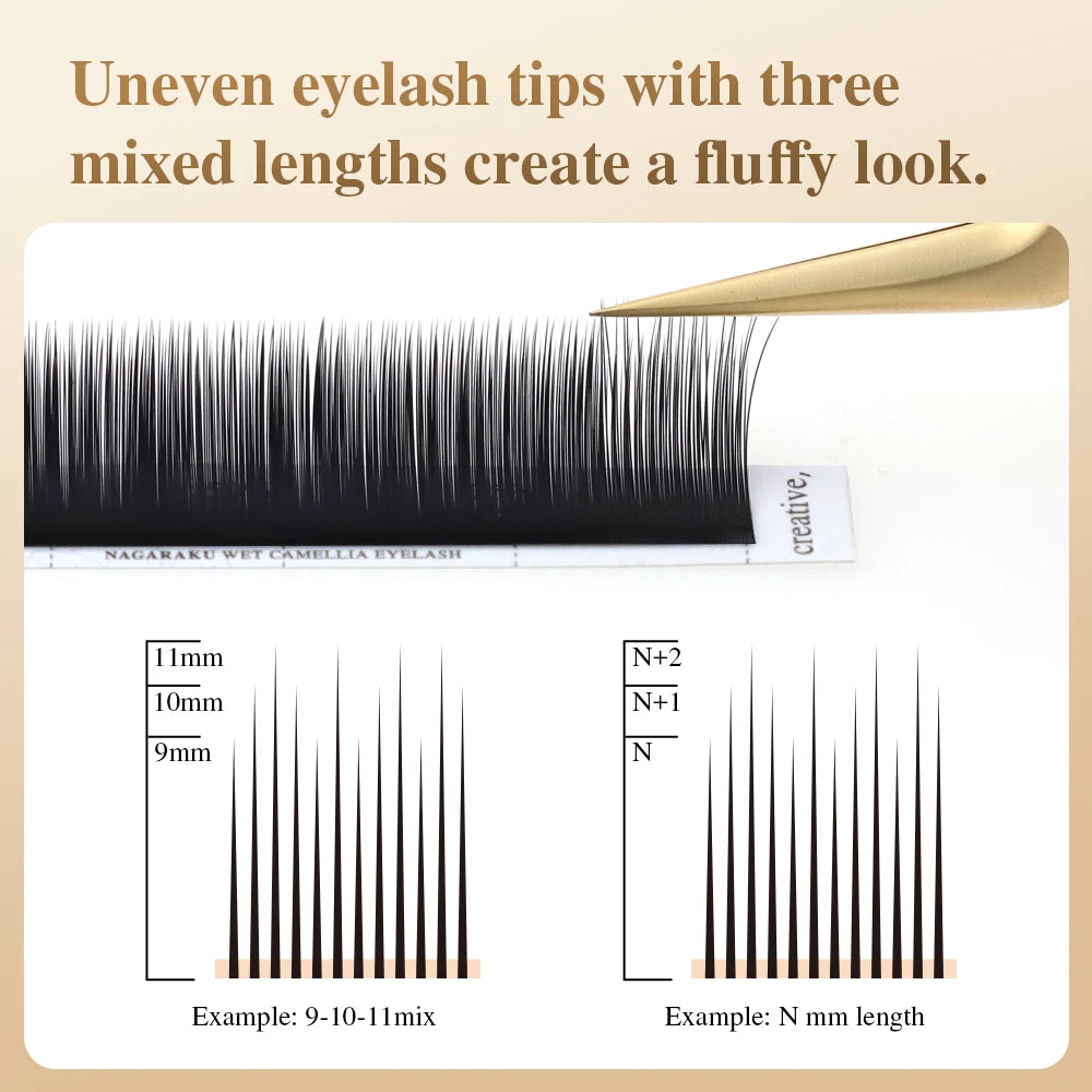 NAGARAKU Wet Camellia Eyelash Extension UB UC UJ Curl Natural Soft Denser Grafting Effect Premade Fans Lashes
