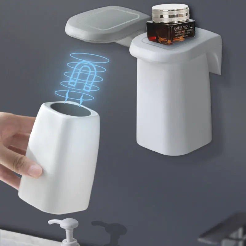 1-4PCS Japanese Style Minimalist Magnetic Mouthwash Cup Wall Mounted Toothbrush Storage Rack Brushing Cup Washing Cup Dental Jar