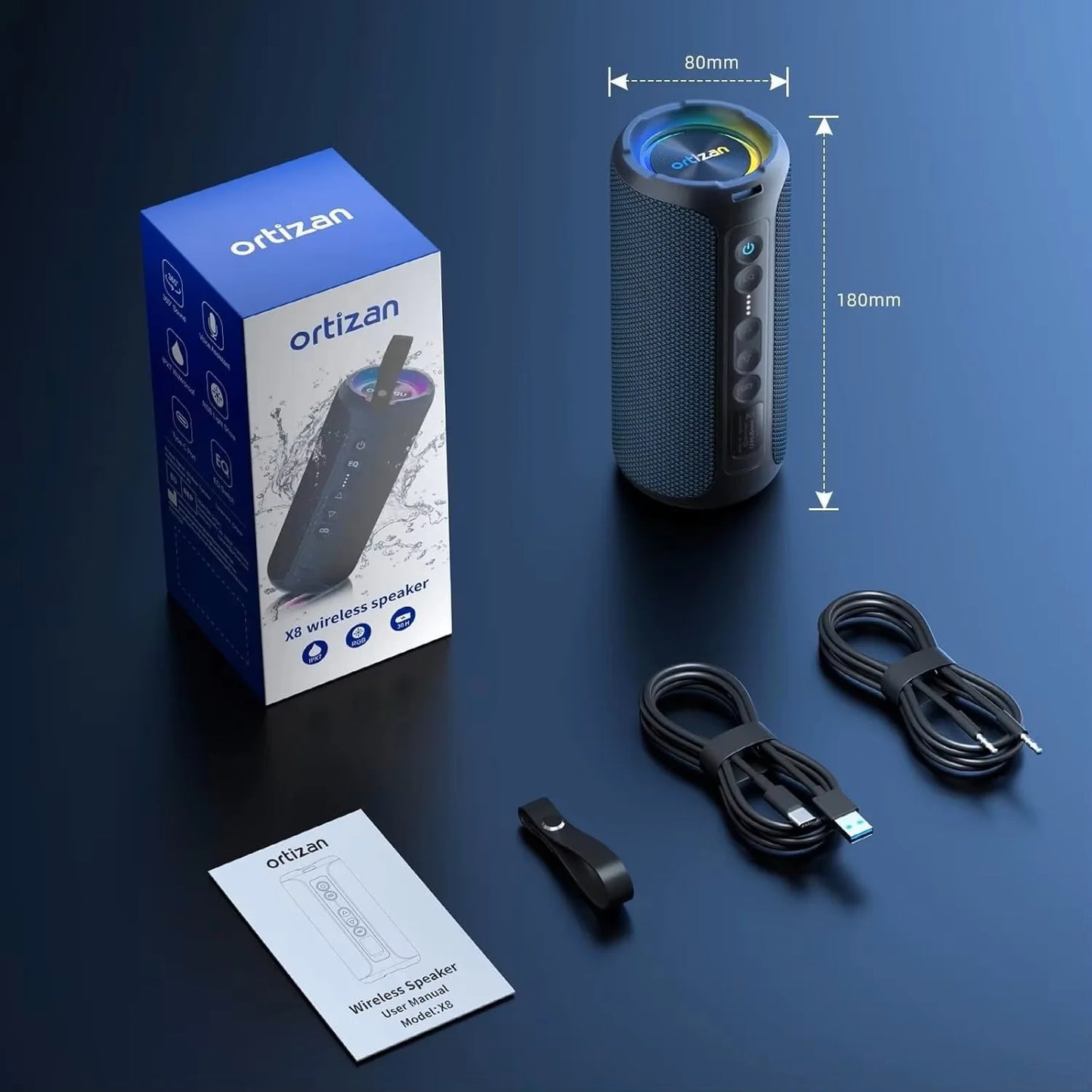 Ortizan Bluetooth Speaker, 40W Peak Outdoor Portable Loud Speakers Wireless with Deep Bass, USB/AUX/TF Card Port, RGB Light, TWS Stereo, EQ, IPX7 Waterproof for Party, Beach, Kayaking, Camping, Backyard, Garage