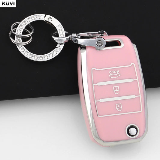 TPU Car Flip Key Case Cover For Kia Rio Optima Sportage Sorento Soul Ceed Cerato Forte Seltos 3 4 Buttons Protector Fob Keychain
