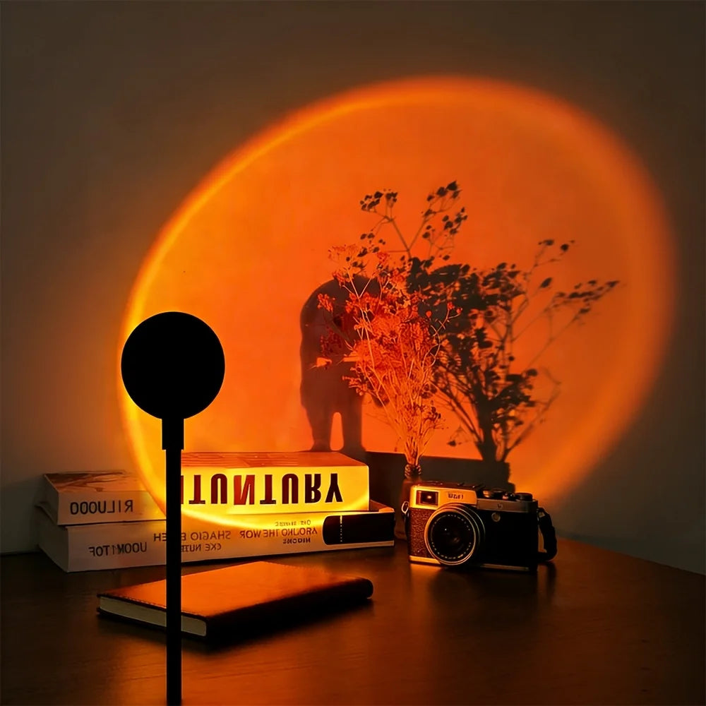 1Pc Colorful LED Sunset Lamp 7 Adjustable Colors USB Plug Play 360° Rotatable Mini Portable Atmosphere Light For Wall Ceiling Pa