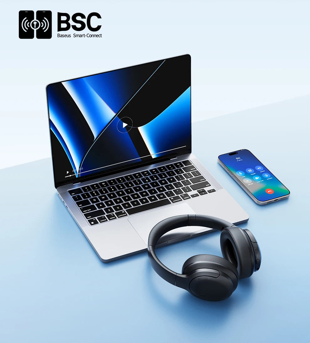 Baseus Wireless Headphones Bluetooth 6.0 HIFI Level Earphone 40mm Driver Foldable Over Ear Headsets 80H Playtime Spatial Audio