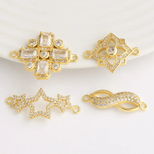 OCESRIO White Crystal Big Cross Star Charm For Bracelet Copper Gold Plated Flower Infinite Jewelry Making Supplies Chma546