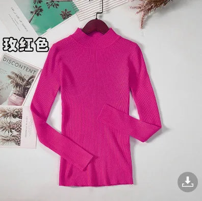 zjaiss 2026 Autumn Basic Bottoming Sweater Top Women Ribbed Soft Mock Neck Elastic Pullover Warm Solid Color Slim Jumper