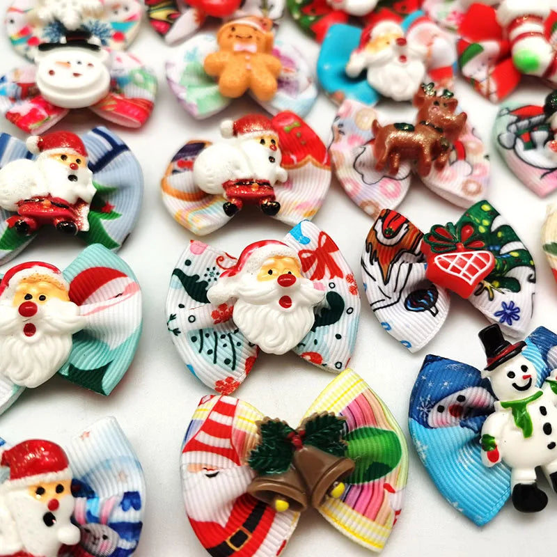 New Puppy Bows 10PCS Christmas Supplies For Small Dogs Cute Dog Hair Accessories Winter Dog Bows With Rubber Bands