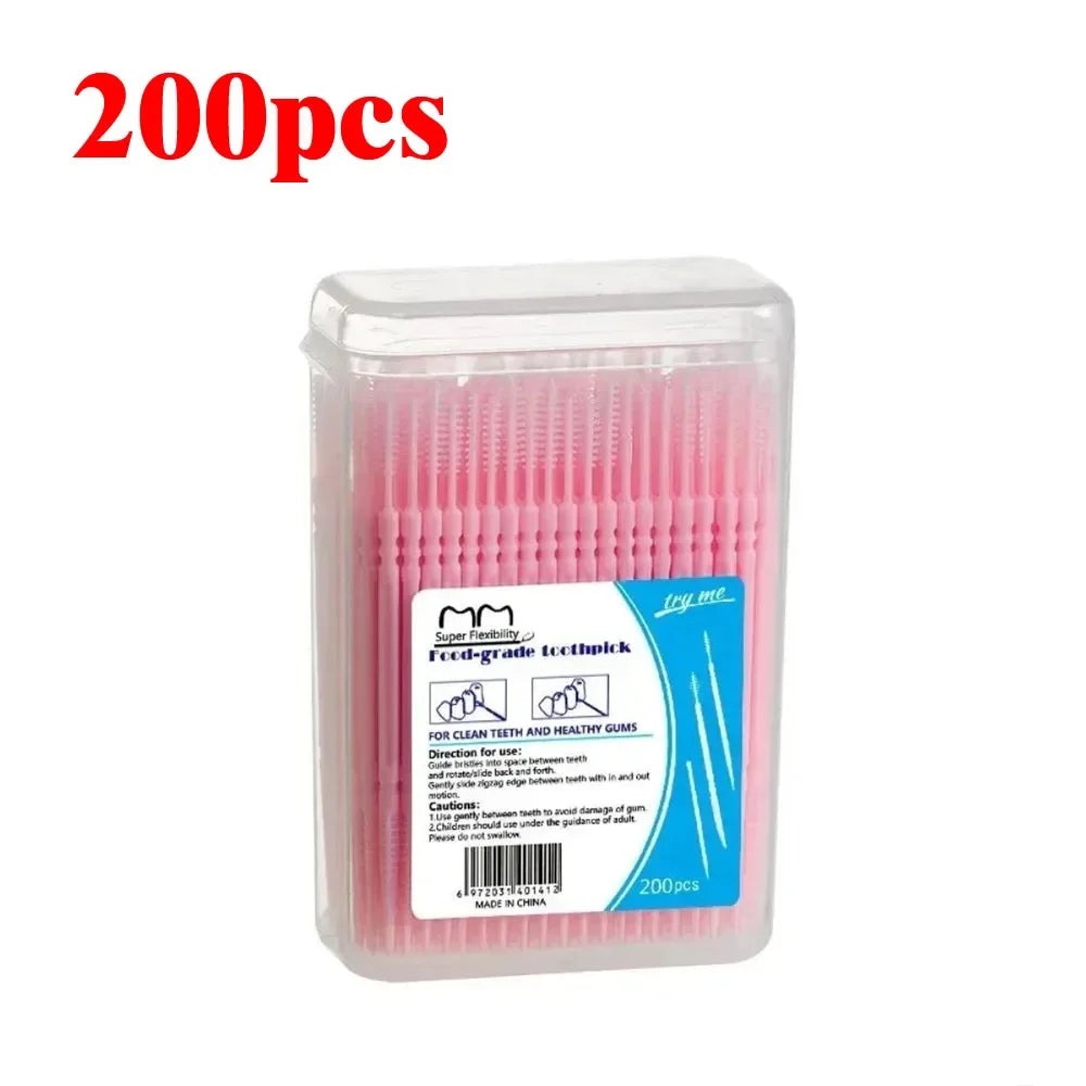 100/200/400/1000pcs Toothpick Brush Boxed Plastic Toothpick Disposable Household Interdental Brush Teeth Picking Dental Floss