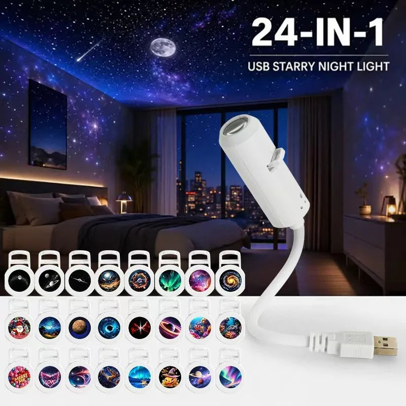 Mini Star Projector Lamp USB Galaxy Ambient Night Light for Bedroom Party Living Room Car Travel Christmas Gift