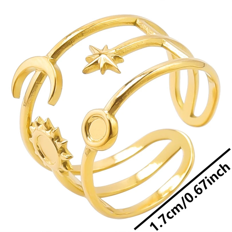 6pcs/lot Wholesale Various Chunky Rings Real Gold Plated Love Abstract DIY Shell Star Sun Bat Shaped Rings Women Jewelry Gifts