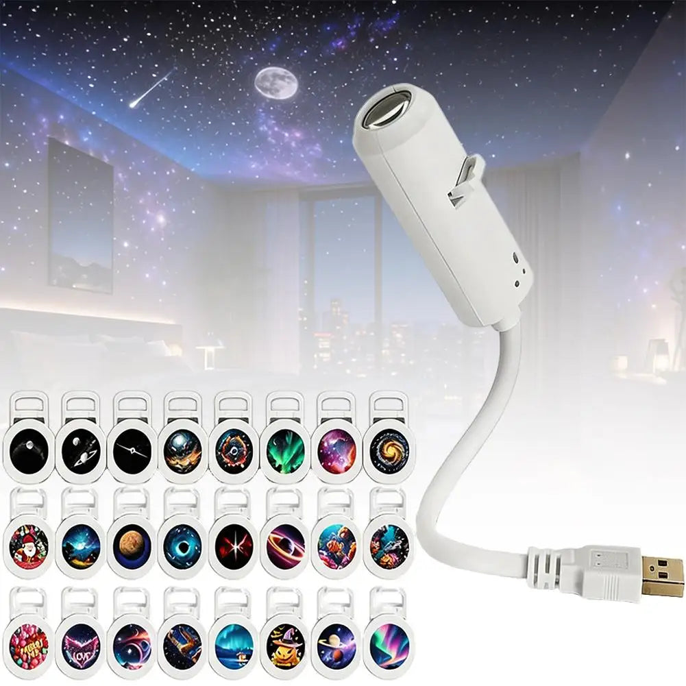 Mini USB Galaxy Projection Light Adjustable Focus Ambient Star Projector Lights Car Projection Lamp Space Moon Night Light