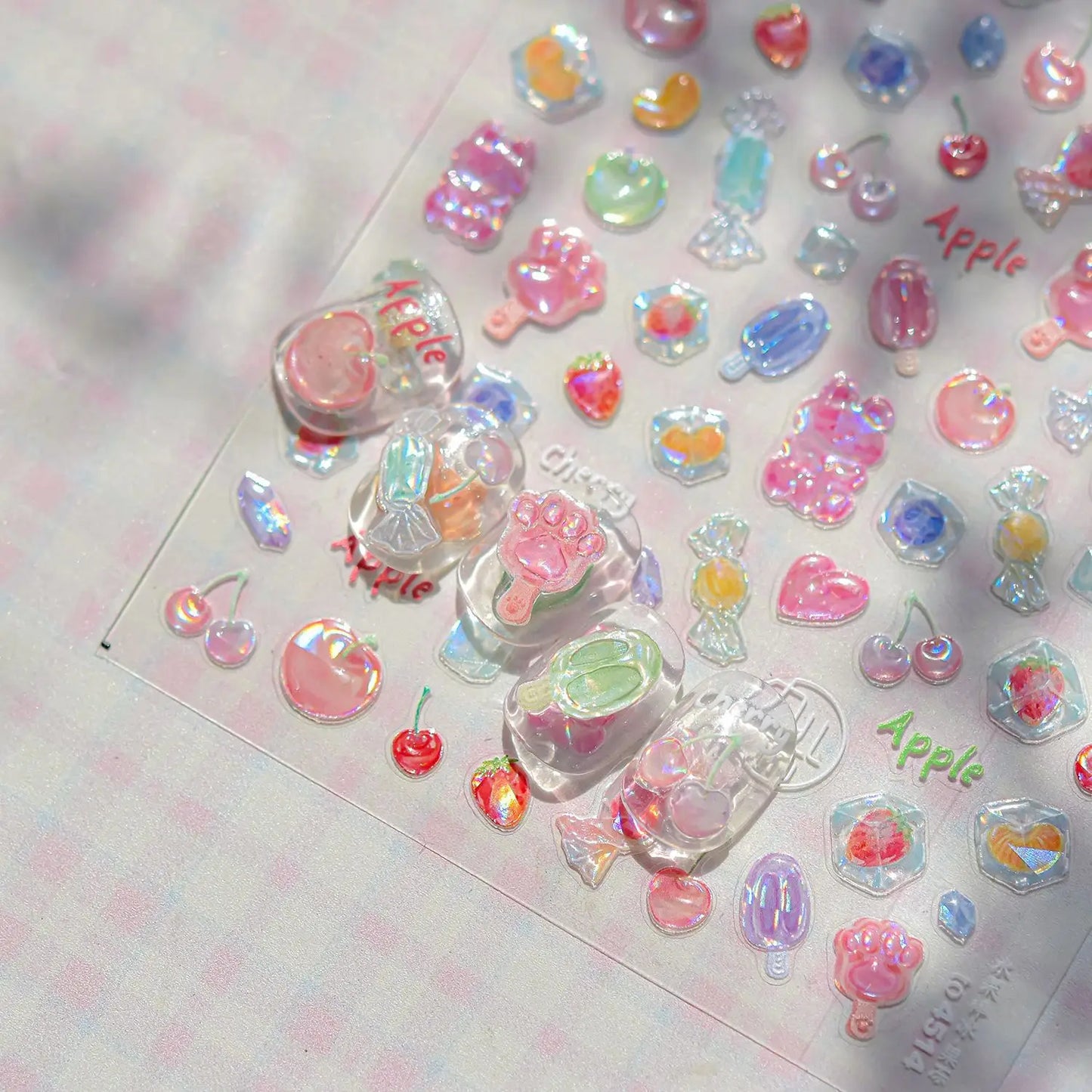 Sweet Summer Delicious Watermelon Ice Cream 5D Nail Art Sticker Elegant Bowknot Cool Ice Square Jelly Nail Decals for Manicure