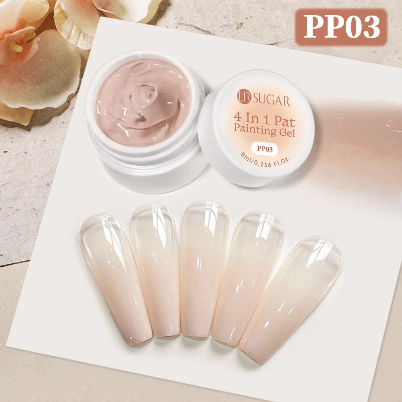 UR SUGAR 1/2Pcs White Pat Painting Gel Nail Polish 4 In 1 Gradient French Cover Edge Lines Nail Stamping Pattern Nail Diy Pattin