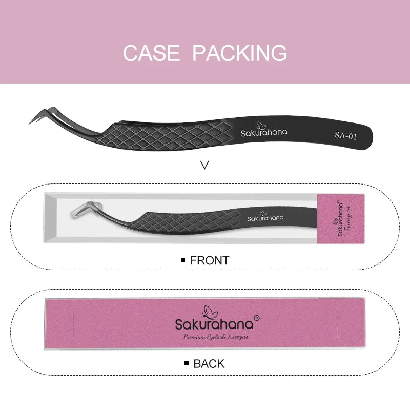 SAKURAHANA High-end Eyelash Tweezers Black Fiber Tip For Lash Extensions Mega Volume Mink Lashes Tool Straight Head Curved Tip