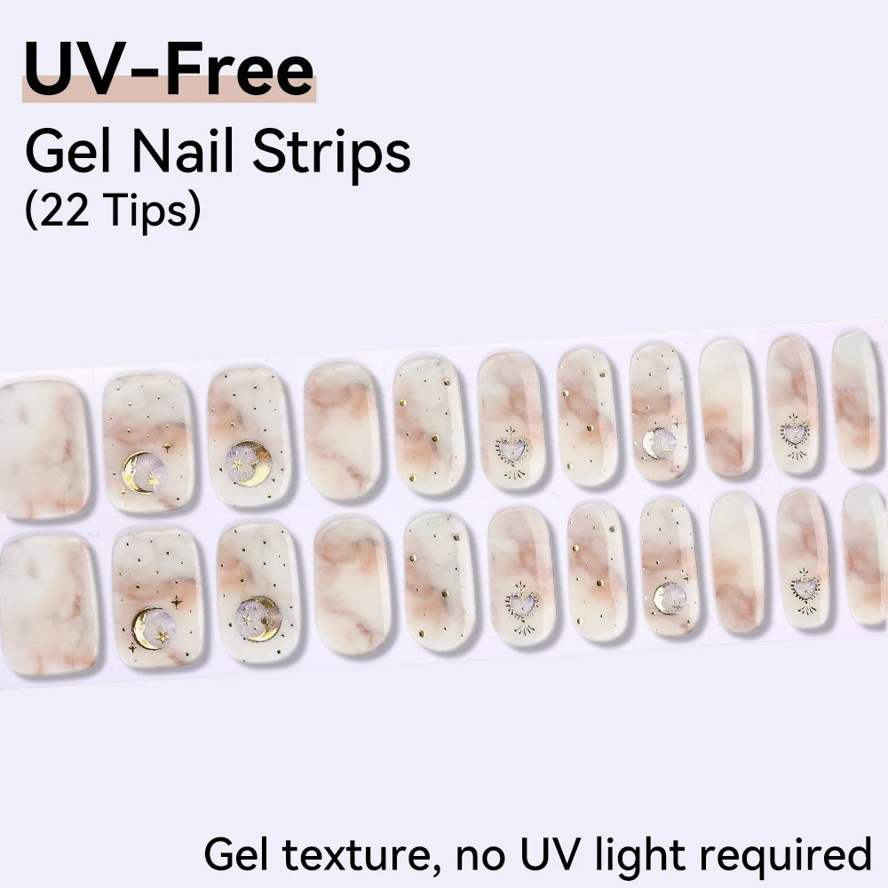 UV FREE Fully Cured Gel Nail Strips 16/22 Tips Self Adhesive Gel Nail Stickers DIY Nail Art Manicure DON'T NEED UV LAMP