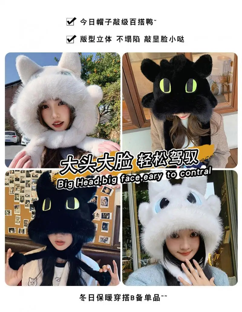 Anime Toothless Creative Hats Winter Warm Plush Hat Comfort Ear Protection Fashion Cute Accessories Cosplay Birthday Gift