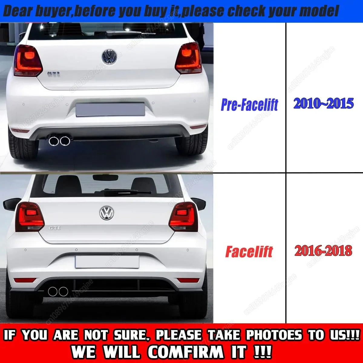 For VW Polo MK5 GTI 6R 6C Two Four Door Facelift 2010-2018 3 Fins Rear Bumper Diffuser Spoiler Splitter BodyKit ABS Black Tuning