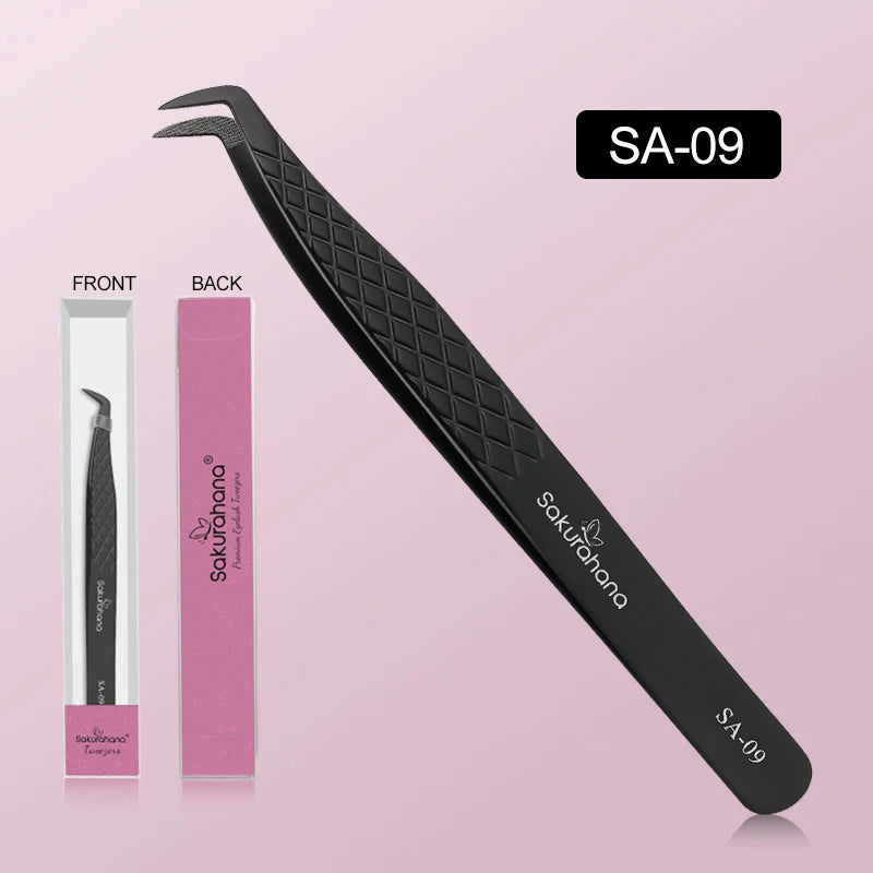 SAKURAHANA High-end Eyelash Tweezers Black Fiber Tip For Lash Extensions Mega Volume Mink Lashes Tool Straight Head Curved Tip