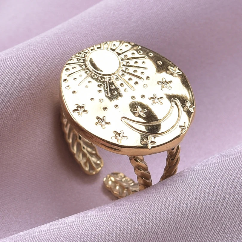 6pcs/lot Wholesale Various Chunky Rings Real Gold Plated Love Abstract DIY Shell Star Sun Bat Shaped Rings Women Jewelry Gifts
