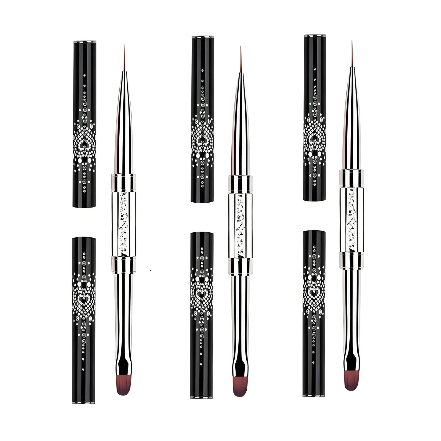 1/2/3Pcs Double Ended Nail Art Brush Set Oval Gel Liner Poly Gel with Steel Pusher Rhinestone Handle French Manicure UV Gel