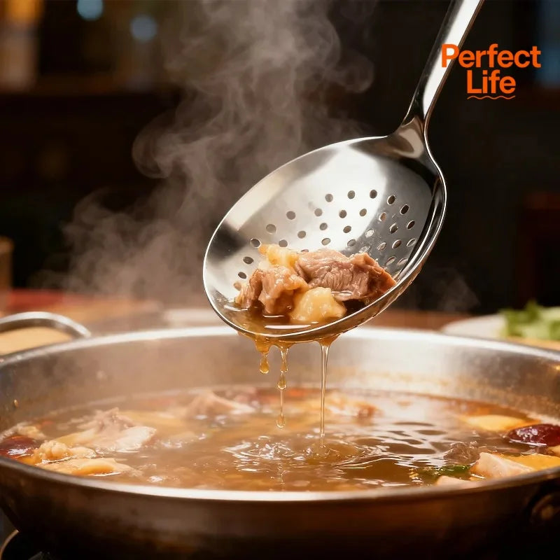 1Pc Stainless Steel Ladles For Serving Soup Rice Serving Spoon Drain Hole Heat Insulated Handle Kitchen Utensils For Daily Use