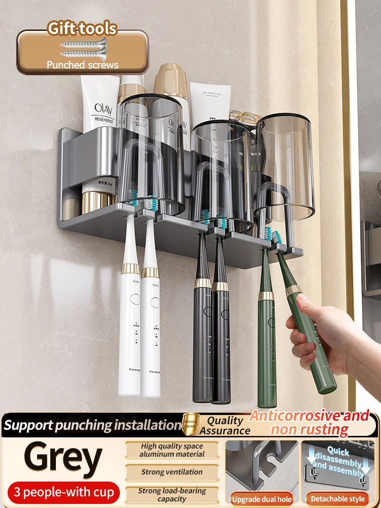 Toothbrush Holder Toothpaste Holder Electric Toothbrush Holder Space Aluminum Punch-Free Toilet Bathroom Shelf Rack