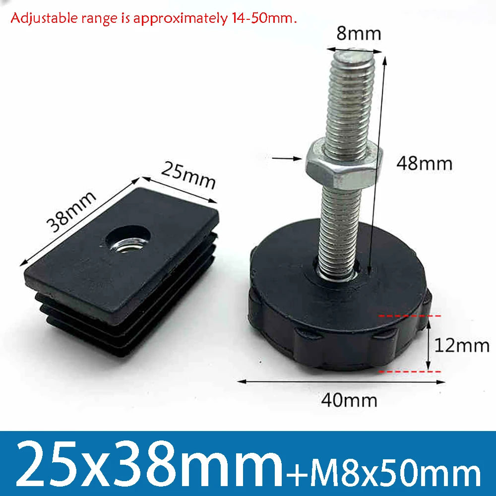 1-10Pcs Table Leg Plug With Nut and Adjustable Feet M8/M0x50/100mm Black Square/Round Furniture Rack Height Adjustable Foot Cup