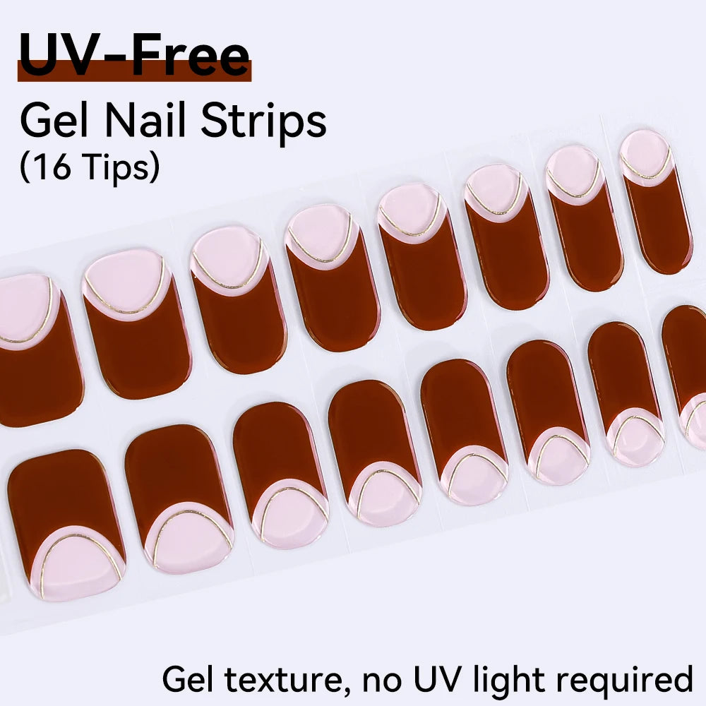 UV FREE Fully Cured Gel Nail Strips 16/22 Tips Self Adhesive Gel Nail Stickers DIY Nail Art Manicure DON'T NEED UV LAMP