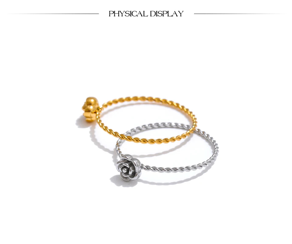 Yhpup 678# Popular Stainless Steel Metal Cast Small Flower Ring Waterproof Fashion Finger Jewelry 18K PVD Plated Wholesale