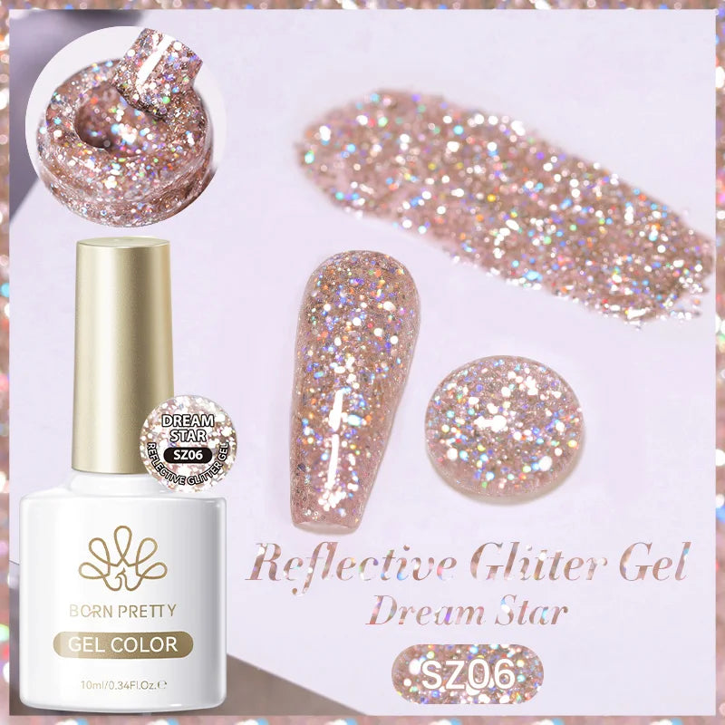 BORN PRETTY 10ml Sliver Reflective Gel Polish Sparking Glitter Semi Permanent Varnish Nail Art Soak Off Gel Varnish Manicure